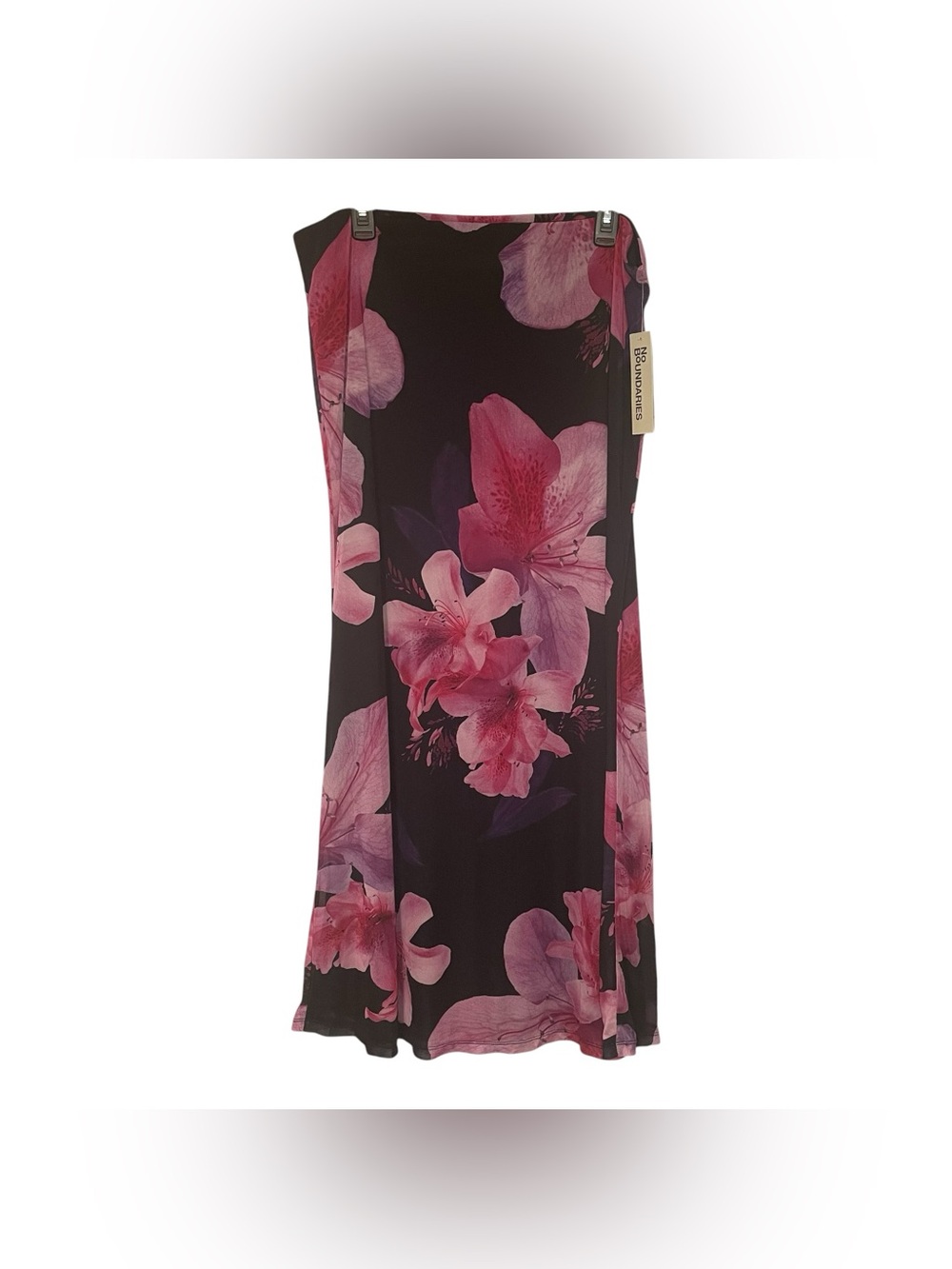 No Boundaries Women Floral Print Mesh Maxi Skirt Black Pink Boho Festival Size L